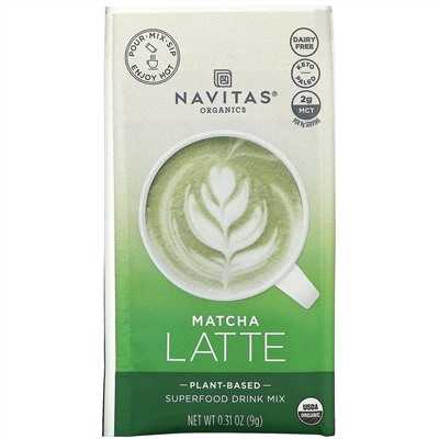 Navitas Organics, Latte Superfood Drink Mix, Matcha, 10 Packets, 0.31 oz (9 g) Each