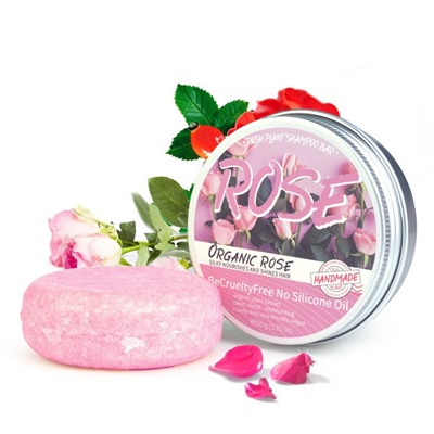 (ЗАМЯТА БАНОЧКА) Органический твердый шампунь с экстрактом РОЗЫ Fresh Plant Shampoo Bar, 60 гр.