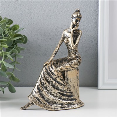 Фигурка полистоун «Девушка на камне», под бронзу, 12.5×5×17 см