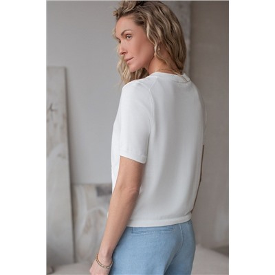 Кардиган c коротким рукавом вязаный из хлопка с акрилом VILATTE, 1229065