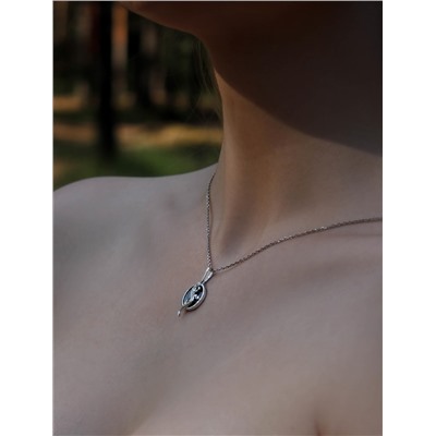 Подвеска из серебра с чёрным агатом и фианитами родированная - Ящерка 925 пробы П-2660-Р-Ча