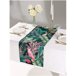 Дорожка на стол «Этель» Tropical parrots 40×146 см, 100% хлопок, саржа 190 г/м², зелёная/чёрная