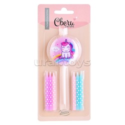 Набор свечей Фигура, Нежный единорог, Ассорти, Макарунс, 0,5*6 + 6 см, 7 шт. с держателем