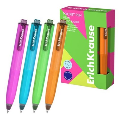 Ручка автоматическая шариковая Poсket Pen Matic&Grip Neon 0.5мм синяя 63686 ErichKrause