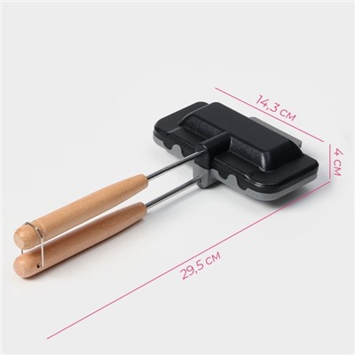 Сковорода для сэндвичей Доляна, 29.5×14.3×4 см, двусторонняя, с антипригарным покрытием, литой алюминий, чёрная