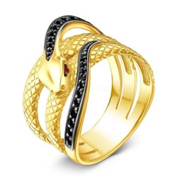 Кольцо Змея из золочёного серебра с нат.рубином, шпинелью и родированием 925 пробы К-3739лзч1115416