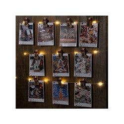 Гирлянда «Нить» 2 м роса с насадками «Прищепки-чулок», IP20, серебристая нить, 20 LED, батарейки ААх2 (не в комплекте), свечение тёплое белое