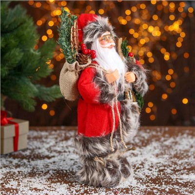 Дед Мороз под ёлку «Зимнее волшебство. Новогодняя игрушка в красной шубке с лыжами», 30 см