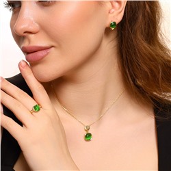 Комплект ювелирной бижутерии Итальянское золото (покрытие желтое 14к), серьги, кулон на цепочке и кольцо 17 р, вставка: искусственный камень кошачий глаз, цвет: зеленый, арт.213.431-17