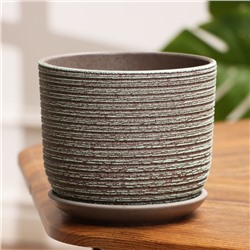 Горшок для цветов «Лоза», 1.6 л, d=15.5 см, h=12.5 см, керамический, с поддоном, серый, зелёный