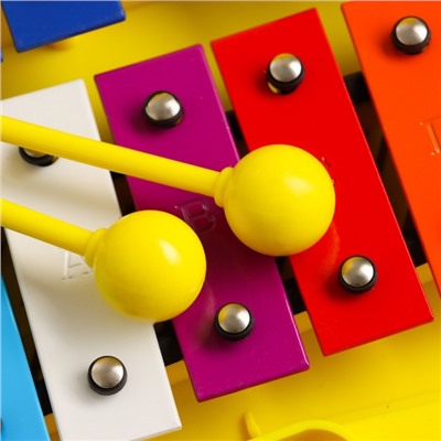 Металлофон музыкальный инструмент Music Life, 25 тонов, футляр, 2 палочки, желтый