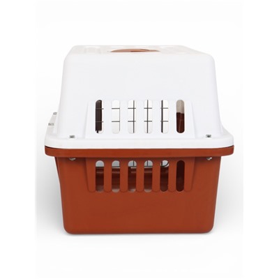 Переноска для животных, 49×31×31 см, с металлической дверью, пластик, белая, коричневая