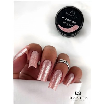 MANITA Гель моделирующий для ногтей с хлопьями юки / Builder Gel Moonlight №03, 15 мл 28226