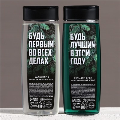 Подарочный набор новогодний «Будь лучшим»: гель для душа и шампунь для волос, 2×250 мл, Чистое счастье