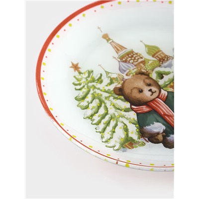 Тарелка новогодняя Доляна «Московский мишка», d=19 см, стекло