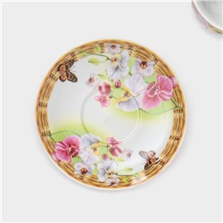 Набор чайный керамический на металлической подставке Доляна «Садовый дворик», 13 предметов: 6 чашек 200 мл, 6 блюдец d=14.1 см, чайник 1 л ㅤ