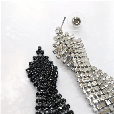 Серьги длинные висячие со стразами "Вечерние", цвет: черный, арт.012.020