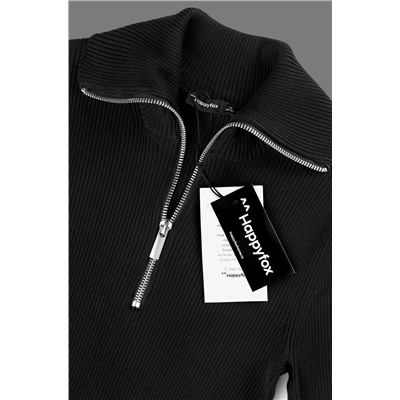 Женский джемпер в рубчик с воротником на молнии Happyfox