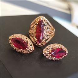 Комплект ювелирной бижутерии коллекция "Дубай" серьги и кольцо, покрытие: позолота, вставка: камень, цвет: красный, р-р 18,5,7602, арт.216.349-18,5