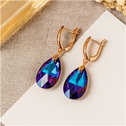 Серьги с камнем под Swarovski ювелирная бижутерия коллекция "Дубай", покрытие позолота, цвет: фиолетовый с синим, арт.414.381