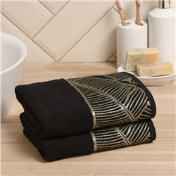 Полотенце махровое Love Life Leaves 70×140 см, 100% хлопок, 360 г/м², черное