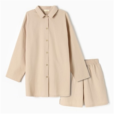 Пижама женская (рубашка, шорты) KAFTAN, размер 40-42, бежевая
