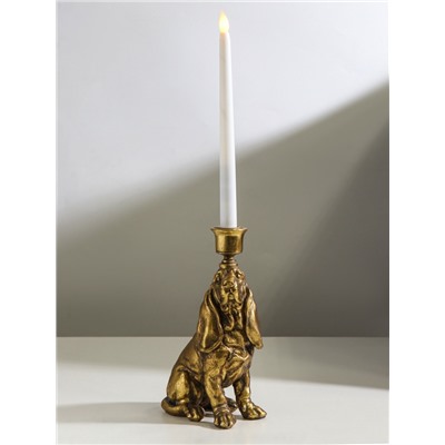 Подсвечник на 1 свечу «Спаниель», полистоун, золото, 14.5×9×24 см