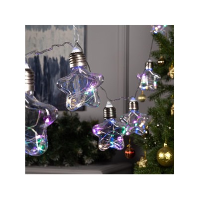 Гирлянда «Нить» 3 м с насадками «Лампочки звёздочки», IP20, прозрачная нить, 80 LED, свечение мульти, 8 режимов, 220 В