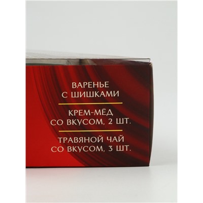 Подарочный набор новогодний «Уютного года» крем-мёд 2 шт. × 120 г, варенье 100 мл., чай 3 шт. × 25 г