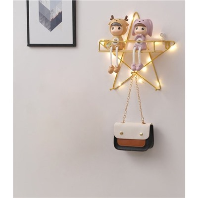 Вешалка настенная с полкой TAKE IT EASY «Звезда», с подсветкой, 3 крючка, 28×28 см, золото