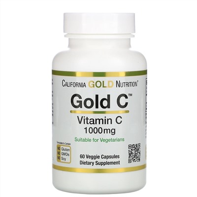 California Gold Nutrition, Gold C, витамин C, 1000 мг, 60 вегетарианских капсул