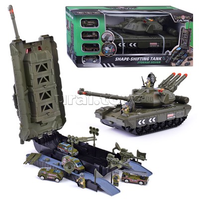 Танк XZ-697 с набором машин, на батарейках, в коробке