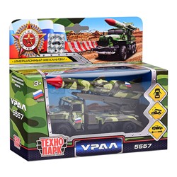 Машина металл. Урал Ракета 12см, (открыв. двери, зел. камуф.) инерц. в коробке