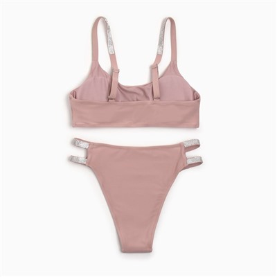 Купальник раздельный со стразами женский MINAKU, бежевый, размер 48