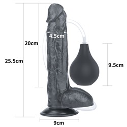 Черный фаллоимитатор-гигант с грушей 10 Squirt Extreme Dildo - 25,5 см.