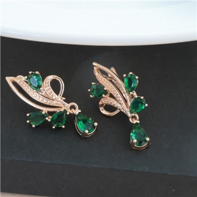 Серьги цветы ювелирная бижутерия коллекция "Дубай" позолота, вставка: фианиты, цвет: зеленый, арт.314.335