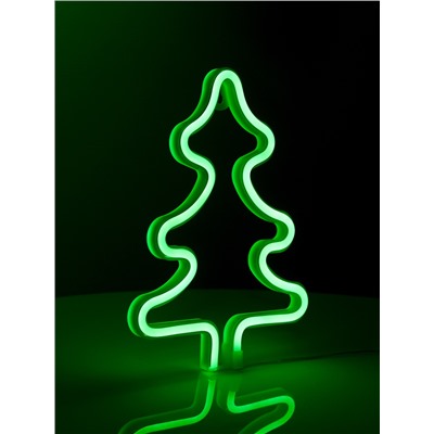 Неоновая вывеска «Ёлка» 20×25 см, батарейки ААх3 (не в комплекте), USB, свечение зелёное