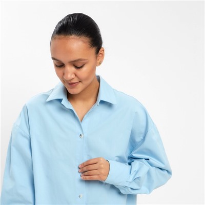 Костюм женский (рубашка, шорты) MINAKU: Oversize, голубой, размер 48