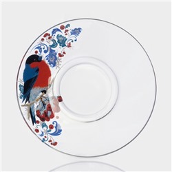 Чайная пара новогодняя «Снегири на рябине», 200 мл, блюдце d=13 см, стекло, прозрачная