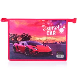 Папка  А4 пластиковая, ручки-шнурок "SUNSET CAR "
