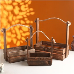 Подарочный ящик «Аром», деревянный, ручка - канат, цвет палисандр, набор 3 шт.