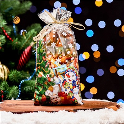 Пакет подарочный новогодний «Открытка» 20×35 см, цветной металлизированный рисунок