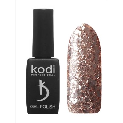 Kodi Гель-лак для ногтей 01 SH, на прозрачной подложке, с золотисто-бронзовыми блестками разной величины, плотный, 8 мл 11901