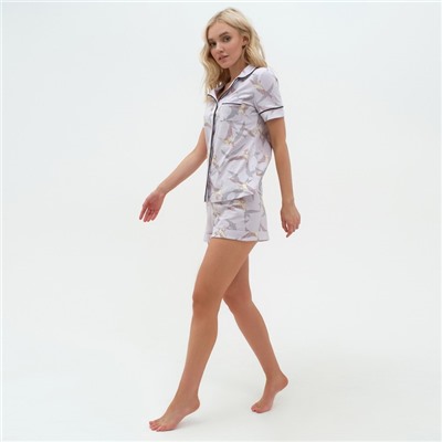 Пижама женская (рубашка, шорты) KAFTAN Birds, размер 52-54, серая