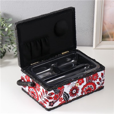 Шкатулка для рукоделия и шитья «Народный цветочный узор», хранение ниток, иголок, мелочи, 24×16×11 см