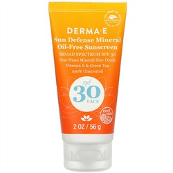 Derma E, Sun Defense, солнцезащитный крем без минеральных масел, SPF 30, без запаха, 56 г (2 унции)