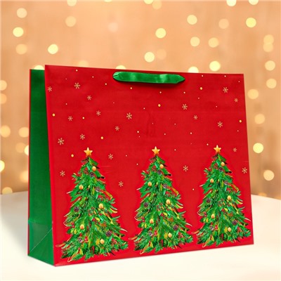 Пакет подарочный новогодний ламинированный «Ёлки», 50×40×15 см