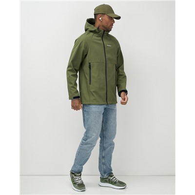 Ветровка спортивная мужская с капюшоном softshell цвета хаки 9563Kh