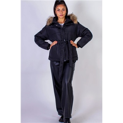 Куртка арт. 611 на поясе с капюшоном, натуральный мех, евро-зима, демисезон НАТАЛИ, 1067157