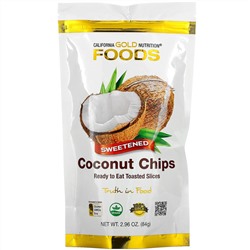 California Gold Nutrition, кокосовые чипсы, подслащенные, 84 г (2,96 унции)